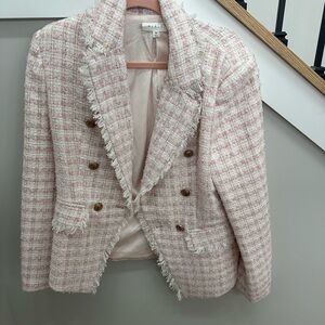 Vici Pink Tweed Blazer with Fringe Detail